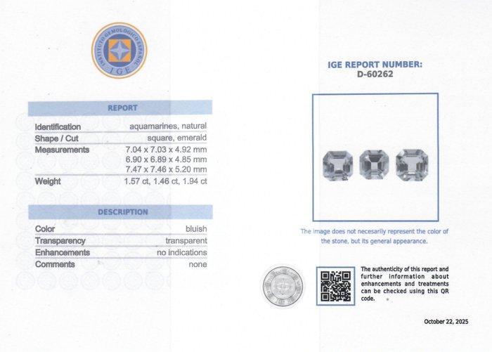3 pcs Aquamarijn - 4.97 ct - Instituto Gemólogico Español, Sieraden, Tassen en Uiterlijk, Edelstenen