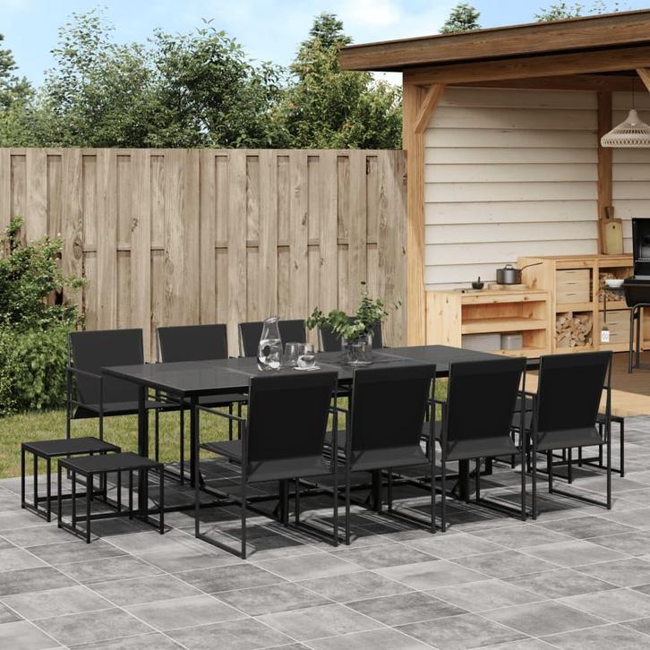 vidaXL 13-delige Tuinset textileen zwart, Tuin en Terras, Tuinsets en Loungesets, Tuinset, Nieuw, 2 zitplaatsen, Rvs, Verzenden