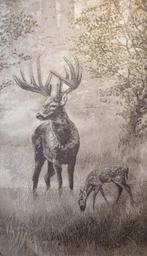 Uniek wandtapijt van jacquard alpaca - 185x140cm - Hert in