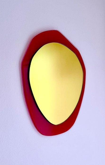 Andrea Lussoli - Spiegel - Glas - Gouden & Rode Spiegel, Antiek en Kunst, Kunst | Designobjecten