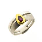 Bicolor platina ring met robijn (vintage, roze robijn), Sieraden, Tassen en Uiterlijk, Ringen, Gebruikt, Overige kleuren, Ophalen of Verzenden