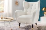 Retro design fauteuil DON wit Bouclé stof veerkern gouden, Huis en Inrichting, Fauteuils, Nieuw, Ophalen of Verzenden