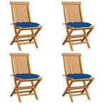 vidaXL Tuinstoelen 4 st met blauwe kussens massief teakhout, Tuin en Terras, Tuinstoelen, Verzenden, Nieuw, Teakhout