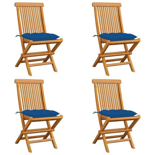 vidaXL Tuinstoelen 4 st met blauwe kussens massief teakhout, Tuin en Terras, Tuinstoelen, Nieuw, Teakhout, Verzenden
