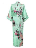 KIMU® Lange Kimono Mintgroen XS-S Maxi Satijnen Kamerjas Min, Nieuw, Carnaval, Maat 34 (XS) of kleiner, Ophalen of Verzenden