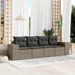 vidaXL 4-delige Loungeset met kussens poly rattan grijs, Tuin en Terras, Tuinsets en Loungesets, Verzenden, Nieuw, Rotan, Loungeset
