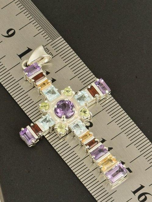 Zonder Minimumprijs - Kruishanger Zilver Amethist - Topaas, Sieraden, Tassen en Uiterlijk, Antieke sieraden