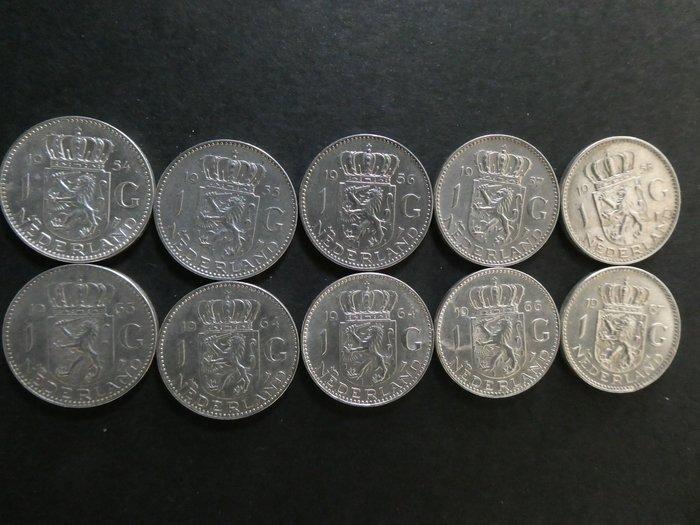 Nederland. Juliana. 1 Gulden 1954-1967 Complete serie, Postzegels en Munten, Munten | Nederland