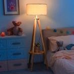 Houten vloerlamp tripod met stoffen kap, Verzenden, Nieuw
