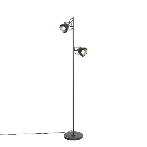 Industriële vloerlamp zwart 2-lichts - Emado, Huis en Inrichting, Lampen | Vloerlampen, Nieuw, Overige materialen, 150 tot 200 cm