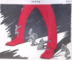 Spotprent Politieke partijen proberen de arbeider omver t..., Antiek en Kunst, Kunst | Litho's en Zeefdrukken, Verzenden