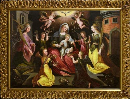 Antwerp School (XVI) - Madonna and Child surrounded by, Antiek en Kunst, Kunst | Schilderijen | Klassiek
