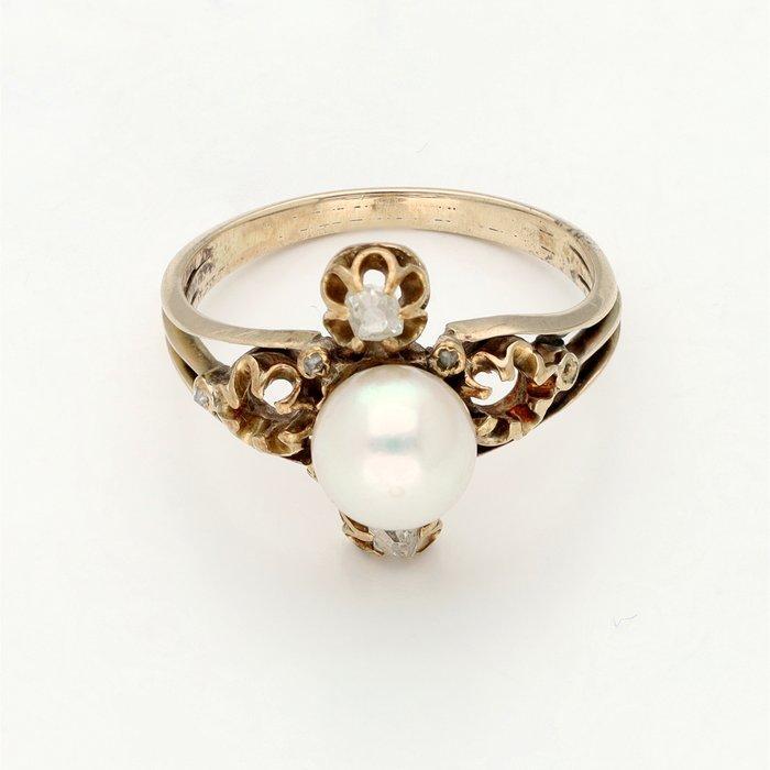 Ring - 14 karaat Geel goud Parel - Diamant, Sieraden, Tassen en Uiterlijk, Ringen