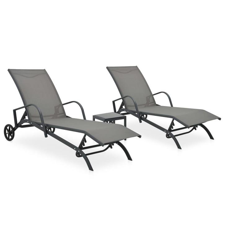 vidaXL Ligbedden 2 st met tafel textileen en staal, Tuin en Terras, Ligbedden, Nieuw, Verzenden