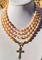 Lange halsketting (180 cm) van natuurlijke roze parels met