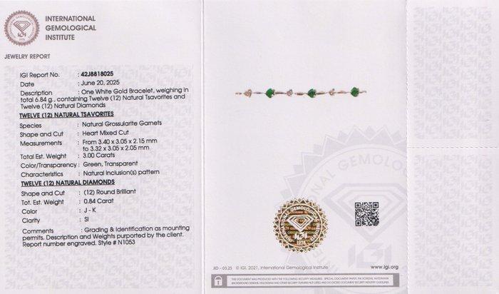 Tennis armband - 14 karaat Witgoud - 3.84ct. tw. Tsavoriet -, Sieraden, Tassen en Uiterlijk, Antieke sieraden