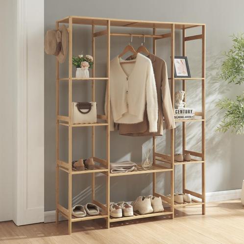 [en.casa] Kledingkast Ilomantsi bamboe open kast 165x122x35, Huis en Inrichting, Kasten | Kledingkasten, Nieuw, Verzenden