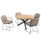 Prego Prado dining tuinset 130 cm rond 5 delig taupe teak, Tuin en Terras, Ophalen of Verzenden, Nieuw