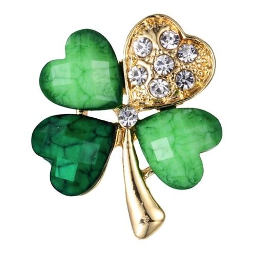 Fako Bijoux® - Broche - Klavertje Vier - Donkergroen -, Sieraden, Tassen en Uiterlijk, Broches, Verzenden
