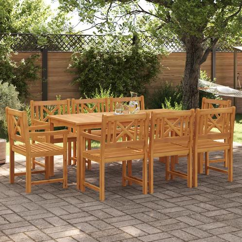 vidaXL Tuin Eetset 9 pcs Bruin 180 x 90 x 75 cm Massief Hout, Tuin en Terras, Tuinsets en Loungesets, Nieuw, Verzenden