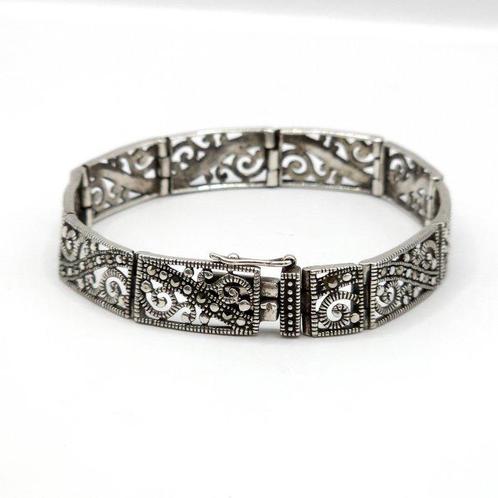 Zilver, 925 Sterling Zilver & Markasiet - Armband - Art Deco, Antiek en Kunst, Kunst | Designobjecten