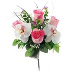 Boeketje roosjes en orchidee PINK/CREAM 30 cm. Lief boeketje, Huis en Inrichting, Woonaccessoires | Kunstplanten en Kunstbloemen