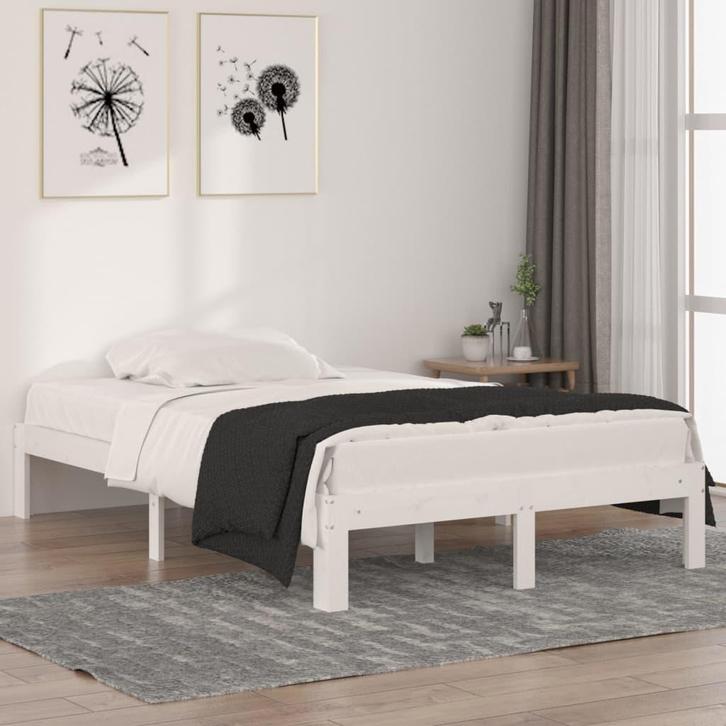vidaXL Bedframe massief hout wit 120x190 cm, Huis en Inrichting, Slaapkamer | Bedden, 120 cm, 190 cm of minder, Wit, Twijfelaar