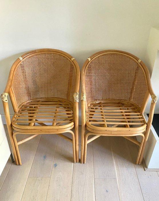 Stoel (2) - Bamboe, Rattan, webbing - 2 stoelen incl kussens, Antiek en Kunst, Kunst | Designobjecten