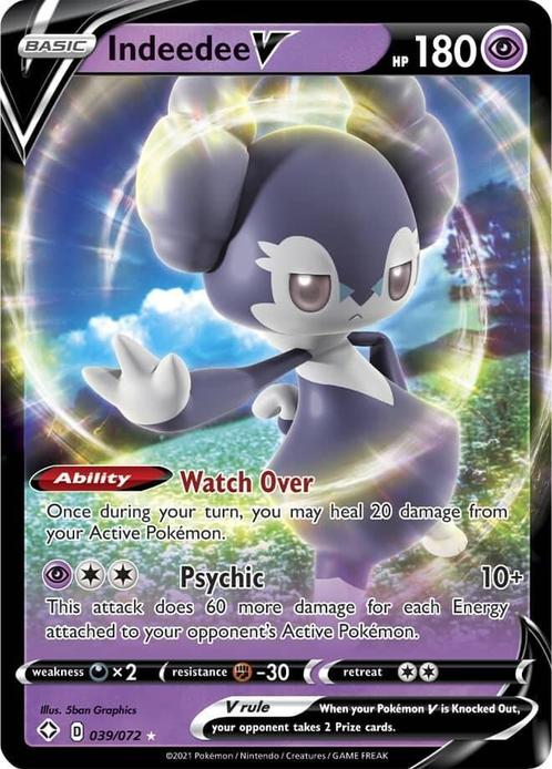 indeedee V 039/072 shining fates, Hobby en Vrije tijd, Verzamelkaartspellen | Pokémon, Losse kaart, Nieuw, Foil, Ophalen of Verzenden