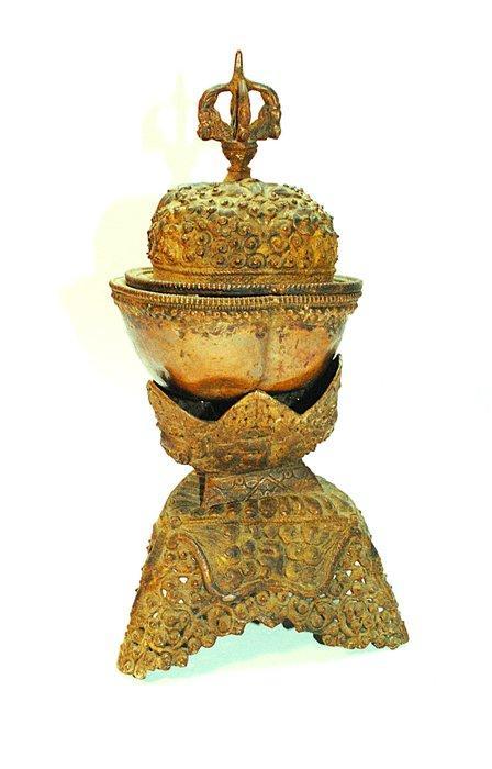 Oudere Kapala offervat, drievoudig, koper, 27 cm - Nepal -, Antiek en Kunst, Antiek | Overige Antiek