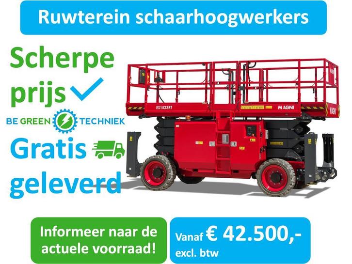Magni elektrische Schaarhoogwerkers Ruw Terrein, vanaf:, Zakelijke goederen, Machines en Bouw | Liften, Steigers en Ladders, Verzenden