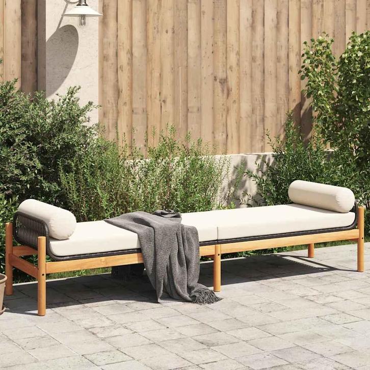 vidaXL Tuinbank met kussen poly rattan acacia zwart, Tuin en Terras, Tuinbanken, Nieuw, Rotan, Verzenden