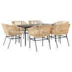 vidaXL 7-delige Tuinset met kussens poly rattan glas bruin, Tuin en Terras, Tuinsets en Loungesets, 6 zitplaatsen, Nieuw, Tuinset