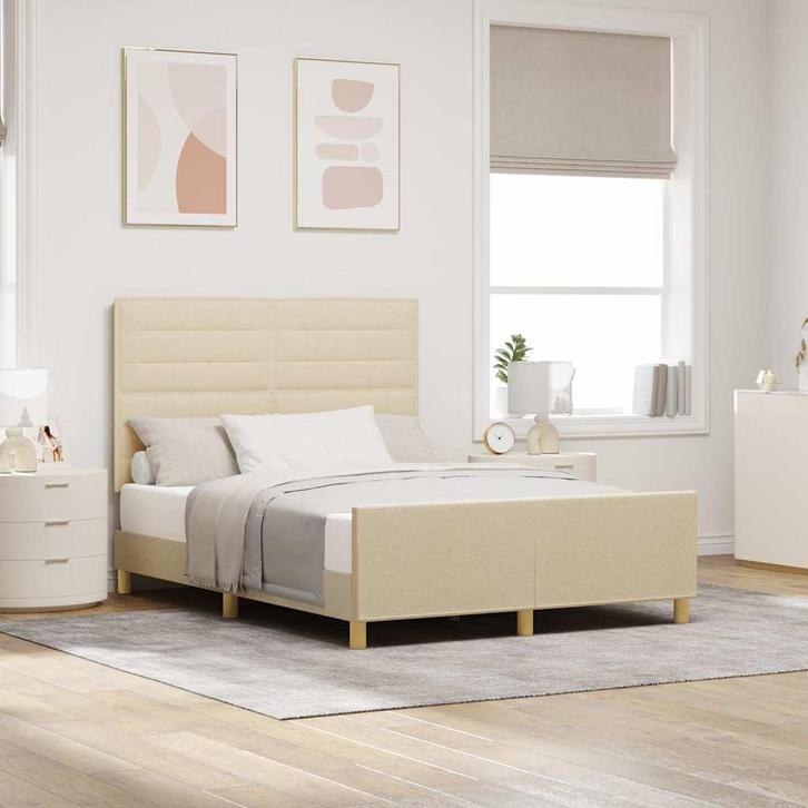 vidaXL Bedframe met hoofdeinde Crème 140 x 200 cm Stof, Huis en Inrichting, Slaapkamer | Bedden, Crème, Nieuw, Stof, Verzenden