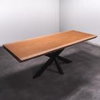 Boomstamtafel, Eettafel 200x105 massief hardhout, metaalpoot, Huis en Inrichting, Tafels | Eettafels, Overige houtsoorten, Robuust Modern