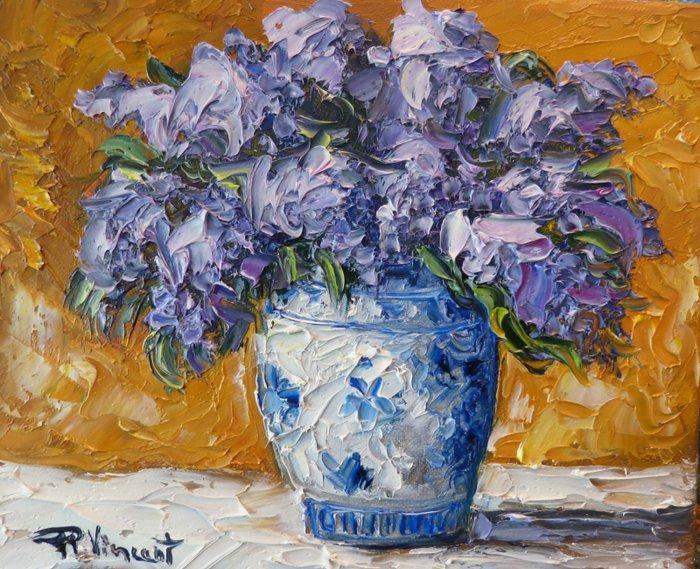 R. Vincent (1954) - Vase et Lilas de Provence oeuvre de, Antiek en Kunst, Kunst | Schilderijen | Modern