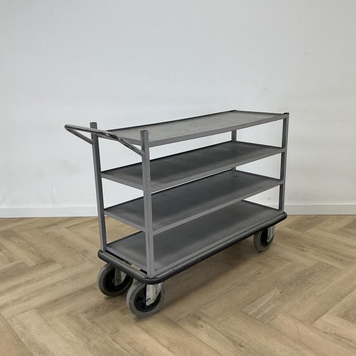 Zwartwoud Magazijn plateauwagen 4 plateaus met 2 zwenkwielen, Zakelijke goederen, Kantoor en Winkelinrichting | Magazijn, Stelling en Opslag