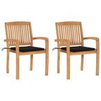 vidaXL Tuinstoelen 2 st met zwarte kussens massief teakhout, Verzenden, Nieuw, Teakhout