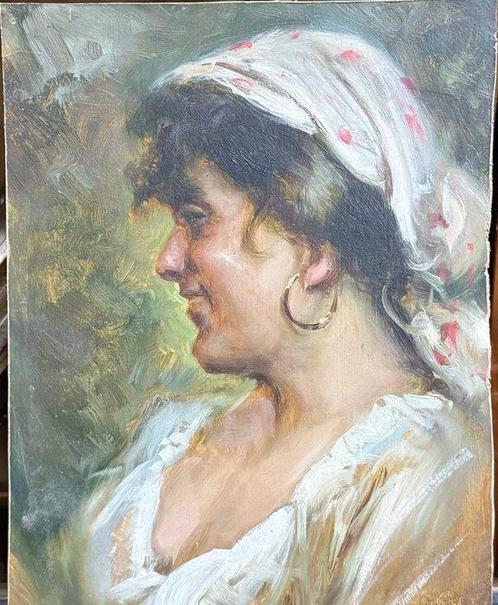 Italiaanse school (XIX) - Profilo di fanciulla, Antiek en Kunst, Kunst | Schilderijen | Klassiek