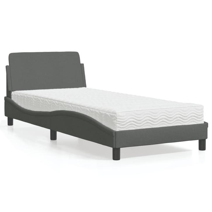 vidaXL Bed met matras Dover stof donkergrijs 90x200 cm, Huis en Inrichting, Slaapkamer | Bedden, 90 cm, 200 cm, Grijs, Eenpersoons