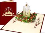 Sfeervolle Kerst kaars Pop-up Kerstkaart kerststuk, Verzenden, Nieuw