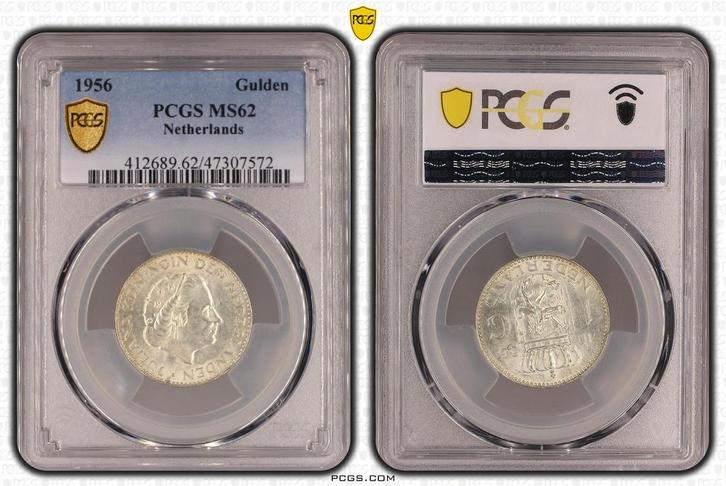Koningin Juliana zilveren 1 gulden 1956 MS62 PCGS, Postzegels en Munten, Munten | Nederland, Losse munt, 1 gulden, Koningin Juliana