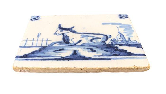 Tegel - Taureau - Delft - 1700-1750, 1750-1800 - Kobaltblauw, Antiek en Kunst, Antiek | Glas en Kristal