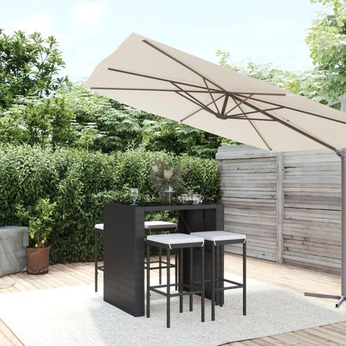vidaXL 5-delige Tuinbarset met kussens poly rattan zwart, Tuin en Terras, Tuinsets en Loungesets, Nieuw, 4 zitplaatsen, Rotan