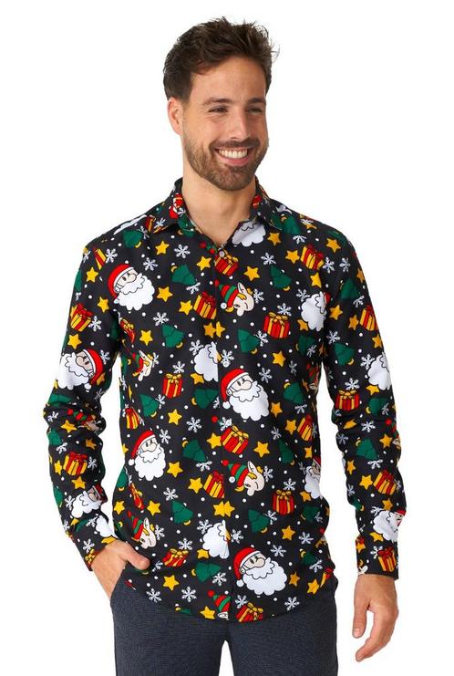 Kerst Overhemd Zwart Santa Elves, Kleding | Heren, Carnavalskleding en Feestkleding, Nieuw, Ophalen of Verzenden
