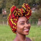 Afrikaanse hoofddoek / Vlisco headwrap - Rood / gele sugar c, Kleding | Dames, Ophalen of Verzenden, Nieuw