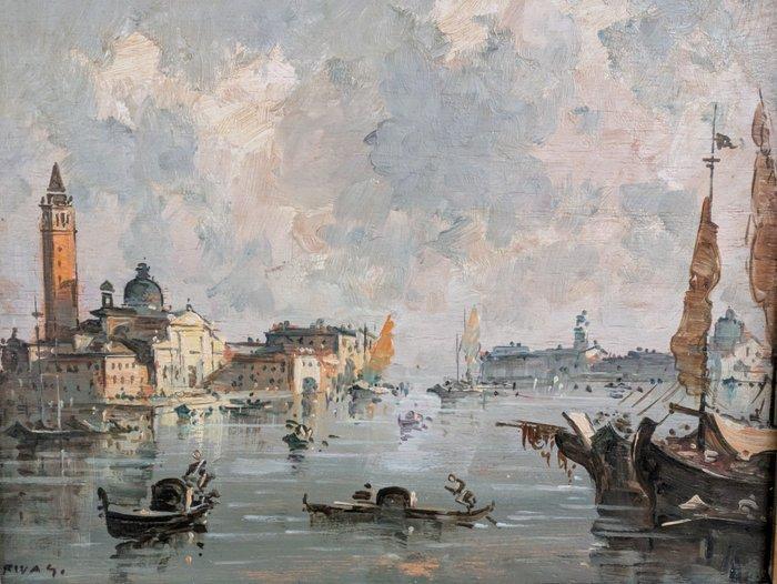Giovanni Riva (1890-1973) - Veduta di Venezia con San, Antiek en Kunst, Kunst | Schilderijen | Klassiek