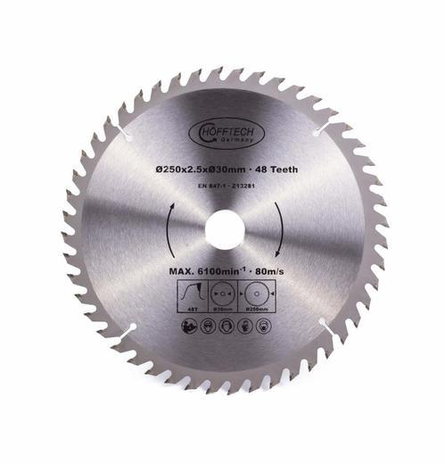 Hofftech Zaagblad Cirkelzaag 250 mm - 48 Tanden - Inclusi..., Doe-het-zelf en Verbouw, Gereedschap | Zaagmachines, Nieuw, Ophalen of Verzenden