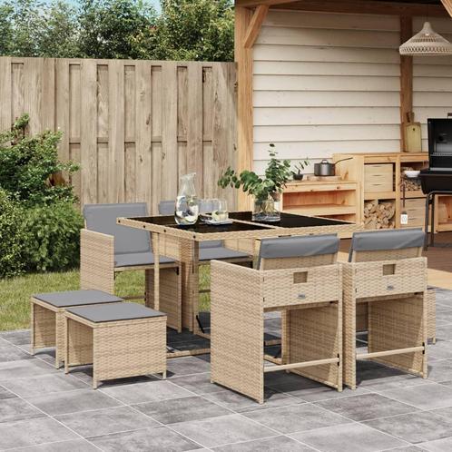 vidaXL 9-delige Tuinset met kussens poly rattan gemengd, Tuin en Terras, Tuinsets en Loungesets, Tuinset, Nieuw, 8 zitplaatsen