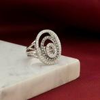18 Krt. Witgouden ring met witte en champagne diamanten |..., Gebruikt, Overige kleuren, Ophalen of Verzenden, 17 tot 18